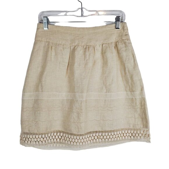 LOFT‎ 0 Beige Linen Skirt Side zip Boho Lace trim Cottagecore Lined - Picture 1 of 11